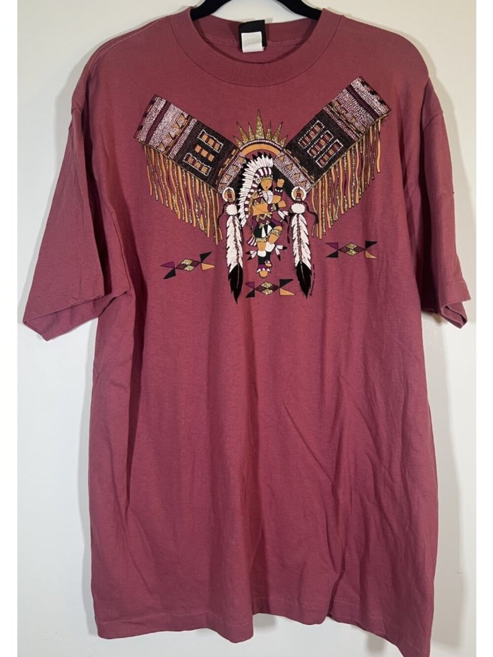 Vintage 90s 1994 Diamond Dust mauve tribal aztec glitter single stitch tshirt XL